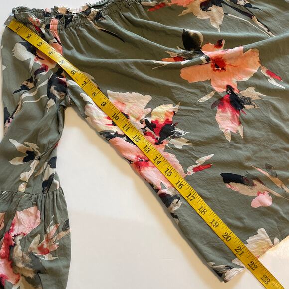 White House Black Market Floral Off-Shoulder Blouse - Green and Pink - Picture 11 of 11